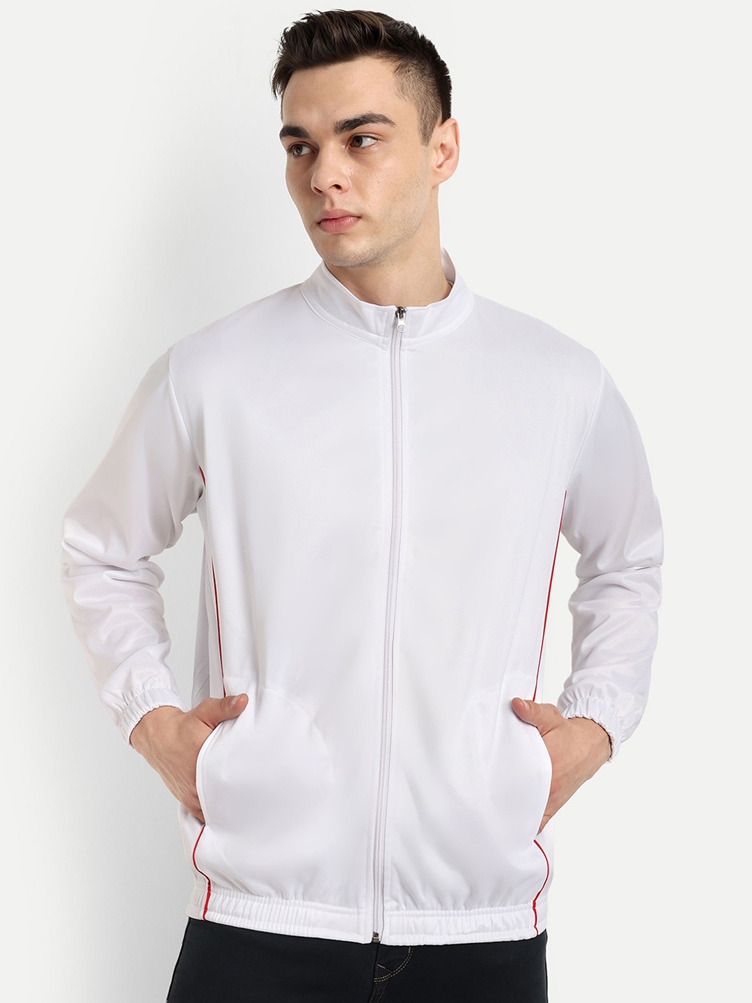 

ESTRO Men Mock Collar Solid Sports Lightweight Sporty Jacket, White
