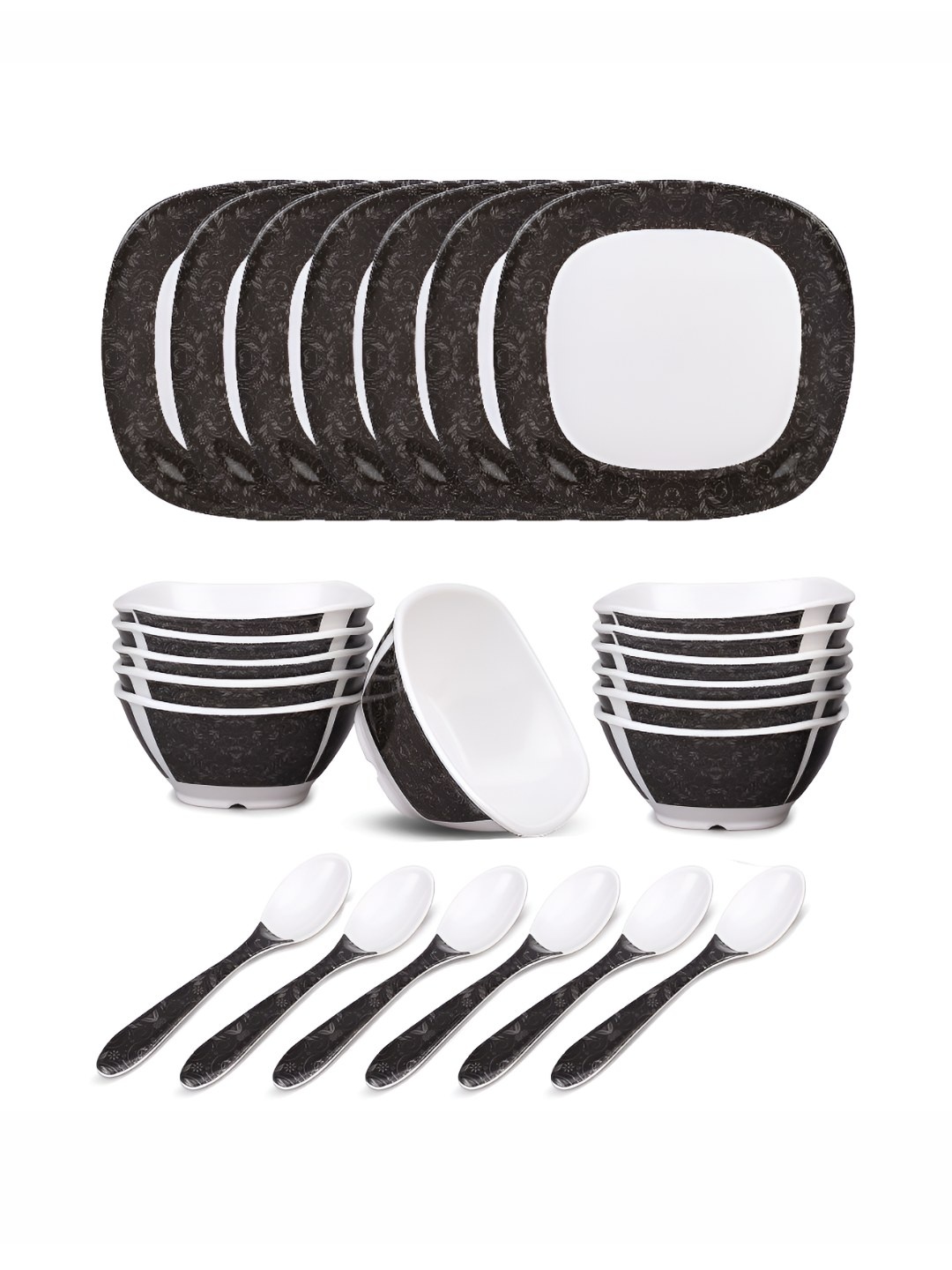 

Bataniya Multicoloured 2025 24 Pieces Melamine Dishwasher and Microwave Safe Dinner Set of, Multi