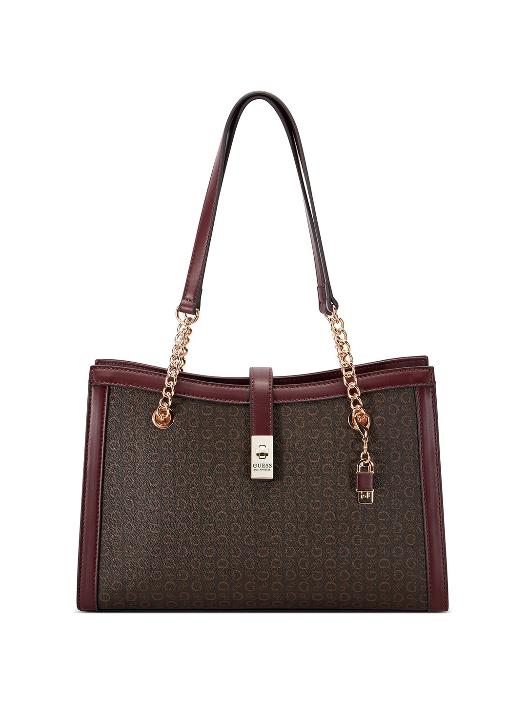 

GUESS Printed Structured Satchel, Brown