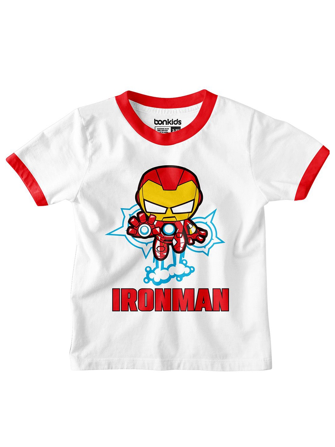 

BONKIDS Boys Printed V-Neck Applique T-shirt, White