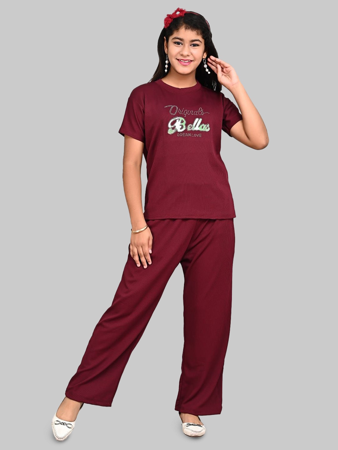 

ORIEX THE ORIGINAL FASHION Girls Printed T-shirt With Trousers, Maroon