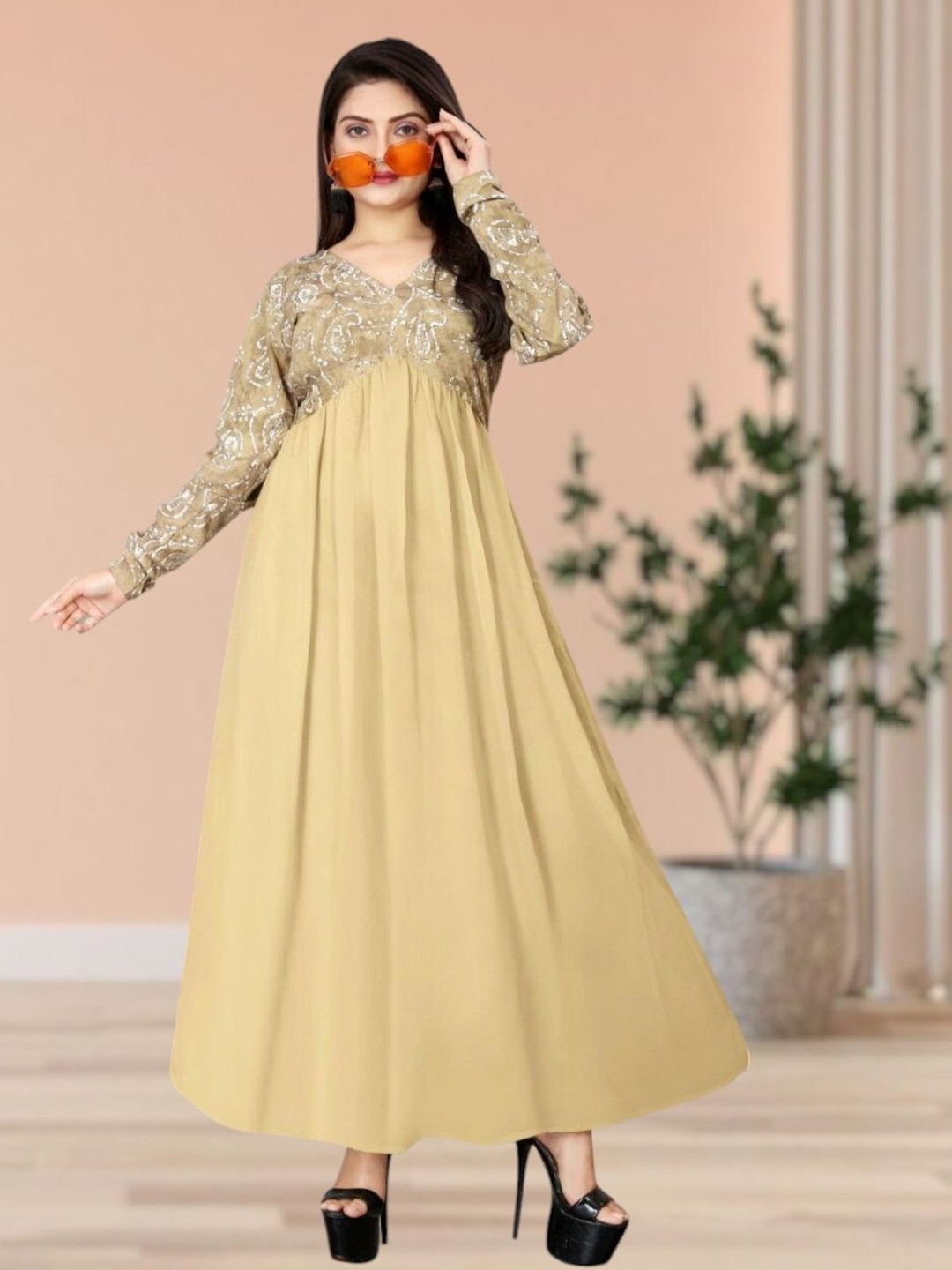 

BAESD Ruffled Georgette Fit & Flare Maxi Dress, Yellow