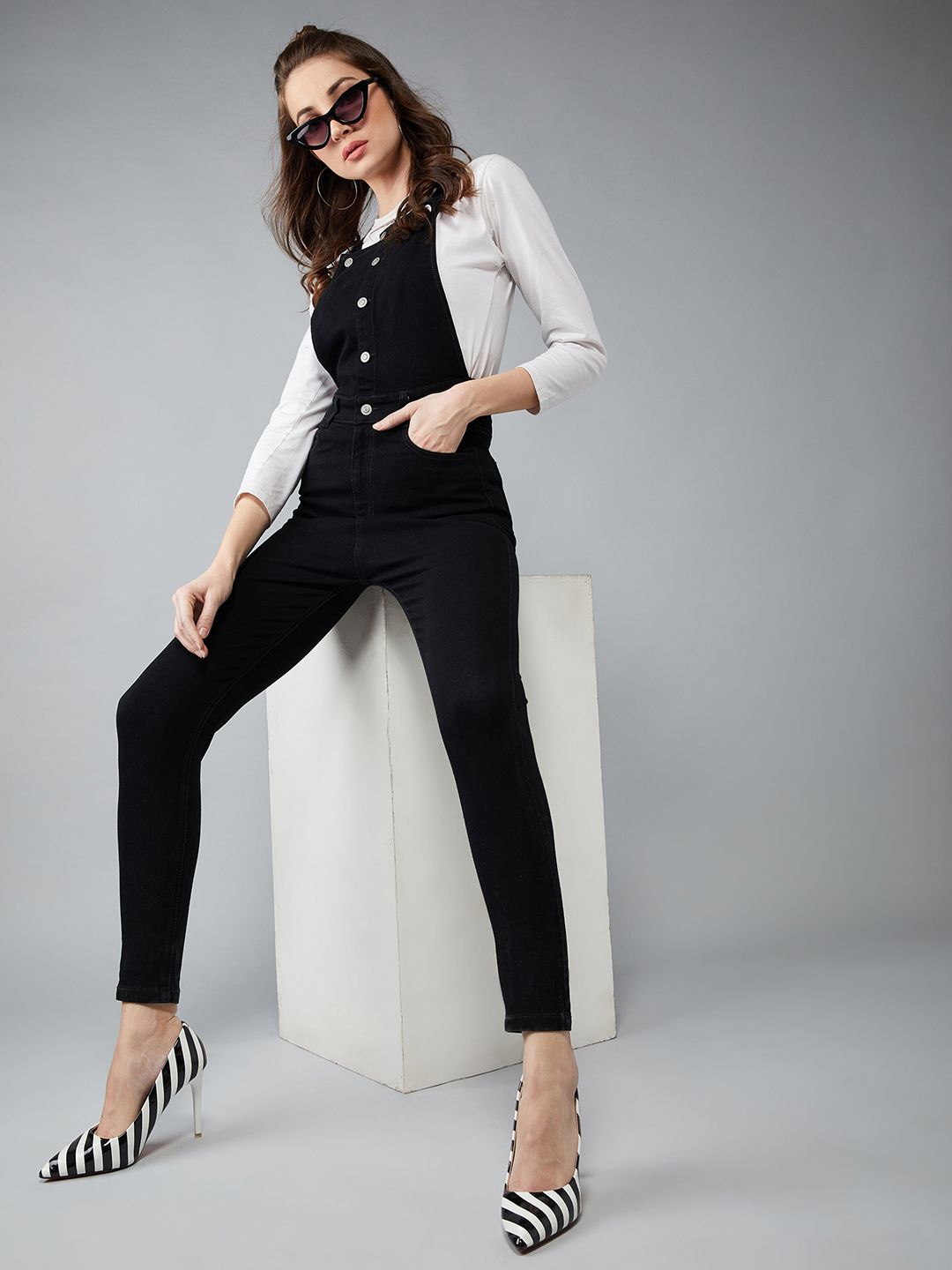 

DOLCE CRUDO Women Shoulder Straps Basic Jumpsuit, Black
