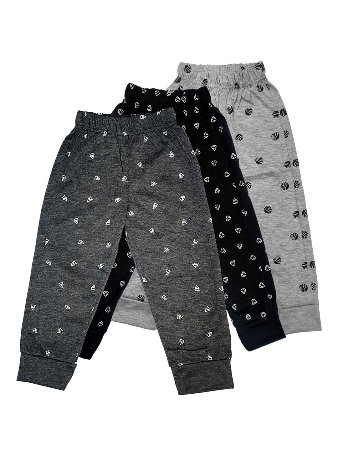 

Surfbae Kids Pack Of 3 Printed Cotton Relaxed-Fit Dri-FIT Mid-Rise Joggers, Grey