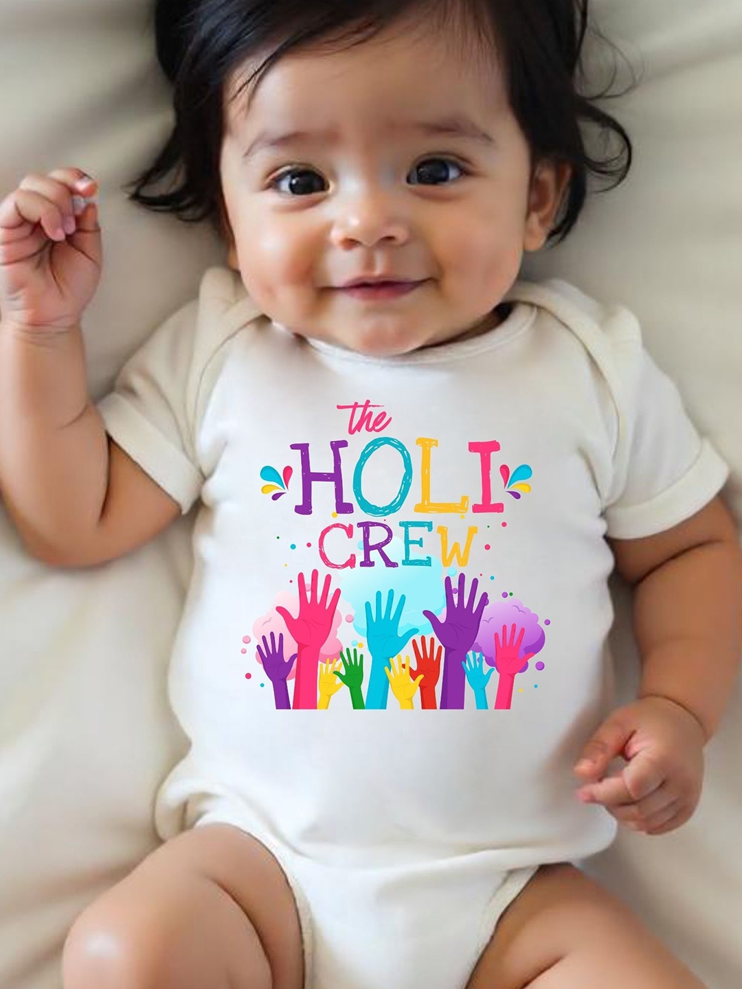 

KNITROOT Infants The Holi Crew Printed Bodysuit, White