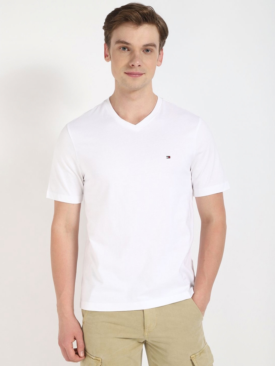 

Tommy Hilfiger Men Solid V-Neck Cotton T-shirt, White