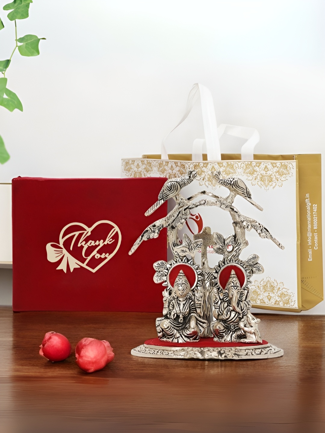 

INTERNATIONAL GIFT Silver-Toned Lord Ganesha Goddess Laxmi Religious Idol Showpiece