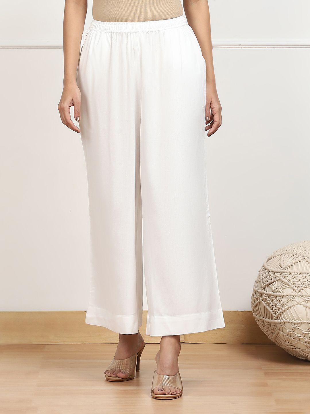 

Biba Women Knitted Slip On Palazzos, White