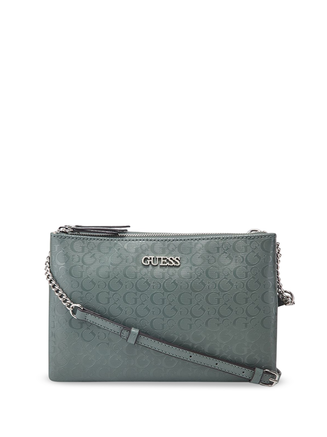 

GUESS Printed Structured Shoulder Bag with Cut Work, Green
