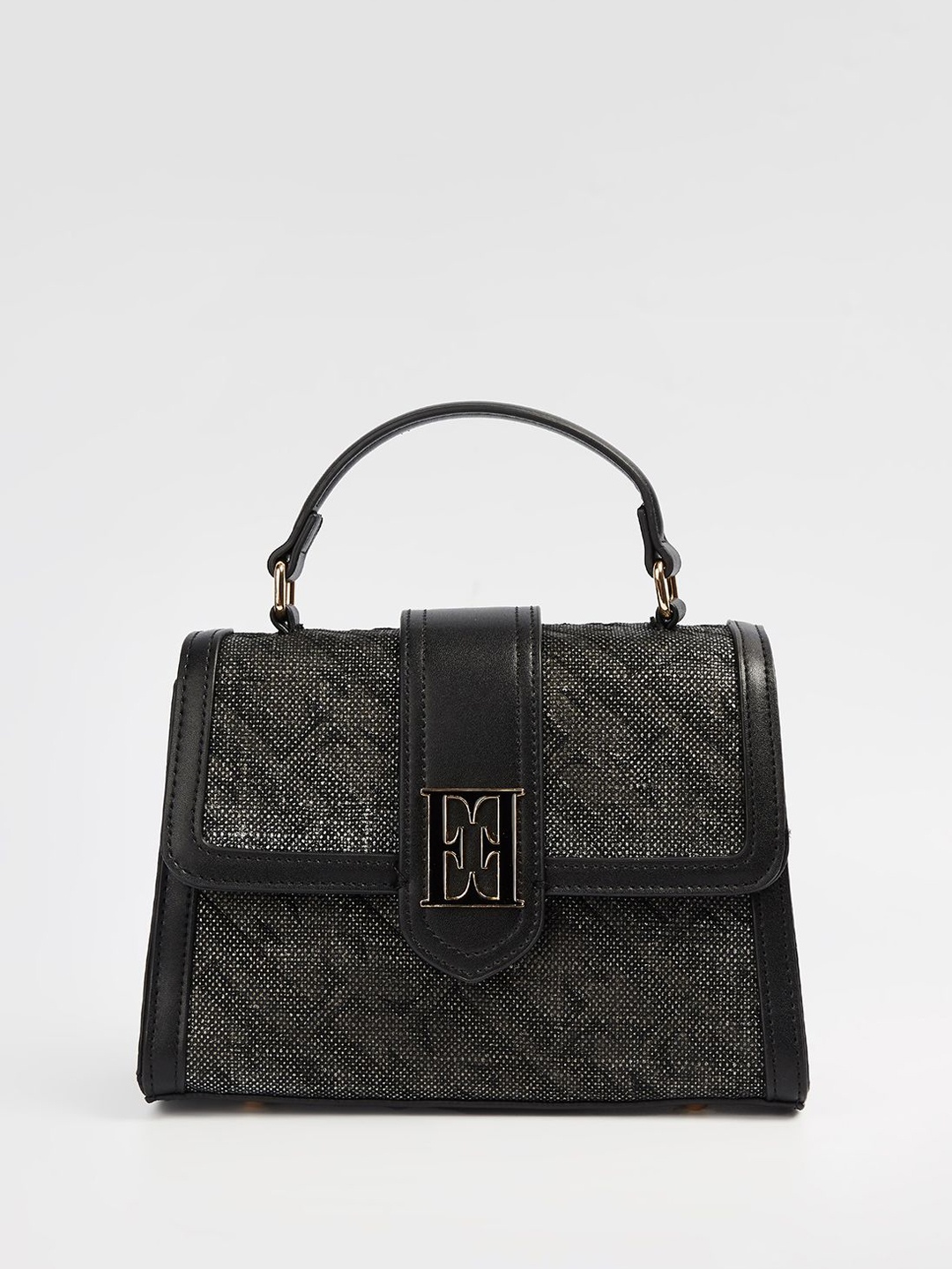 

ELLE Women Textured Structured Handheld Bag, Black