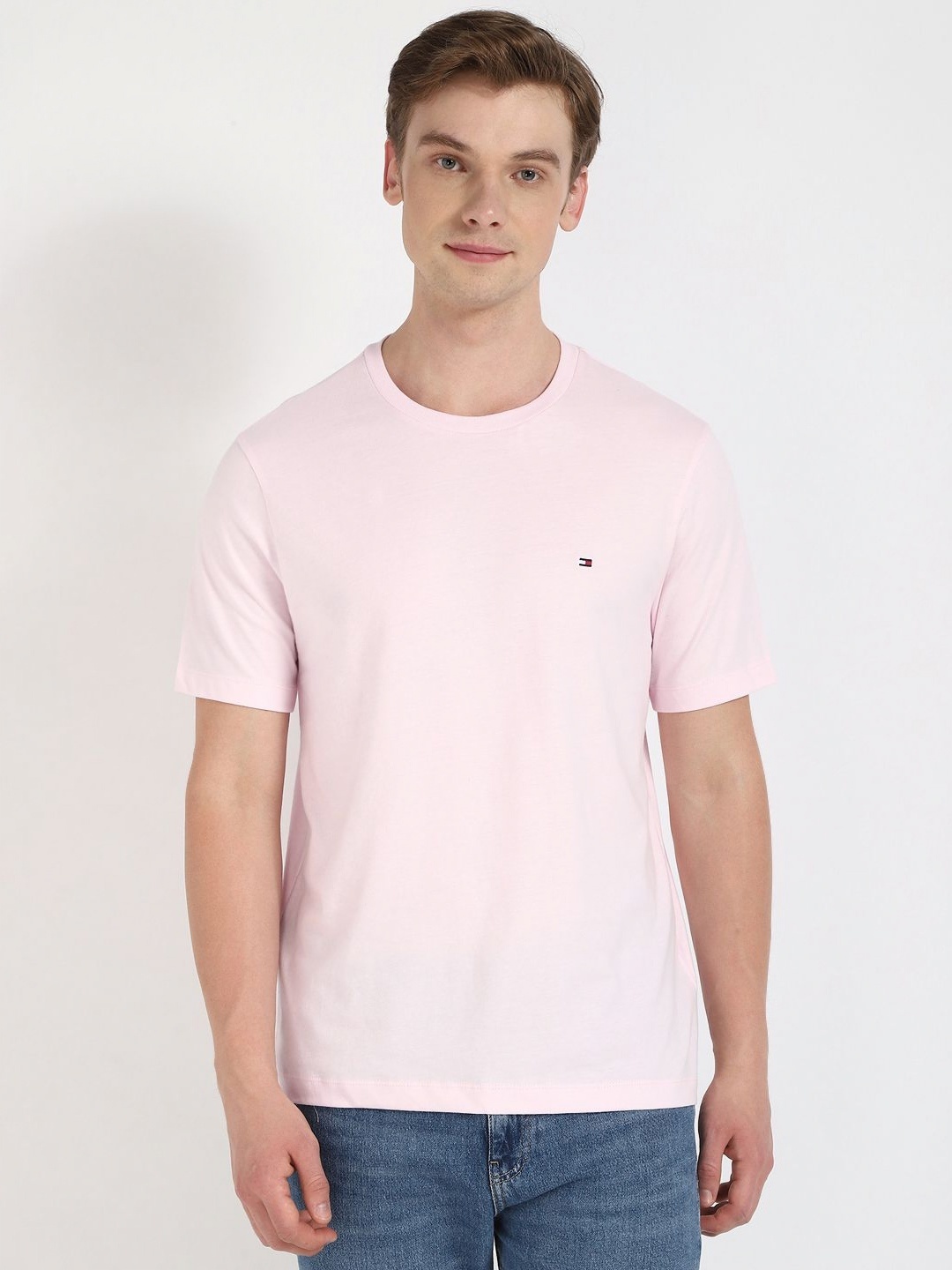 

Tommy Hilfiger Men Solid Round Neck Cotton T-shirt, Pink