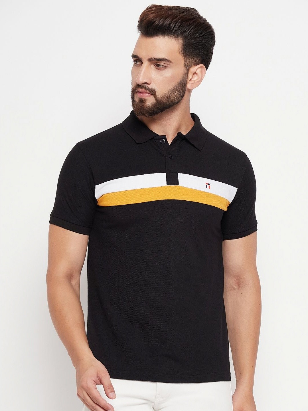 

MXN Men Colourblocked Polo Collar Cotton T-shirt, Black