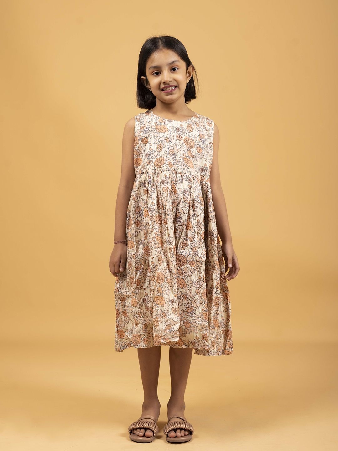 

SPARSA Girls Floral Printed Fit & Flare Midi Dress, Off white