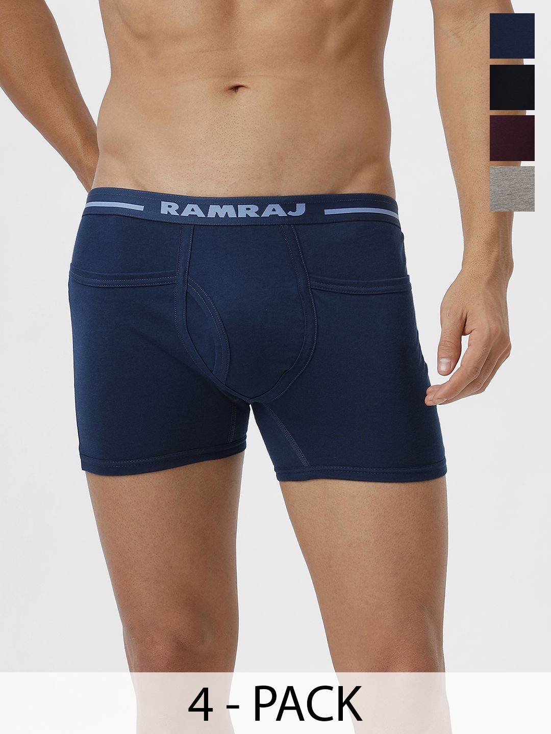 

Ramraj Men Pack of 4 Solid Low Rise Cotton Fine Jersey Plus Size Target Trunks, Navy blue