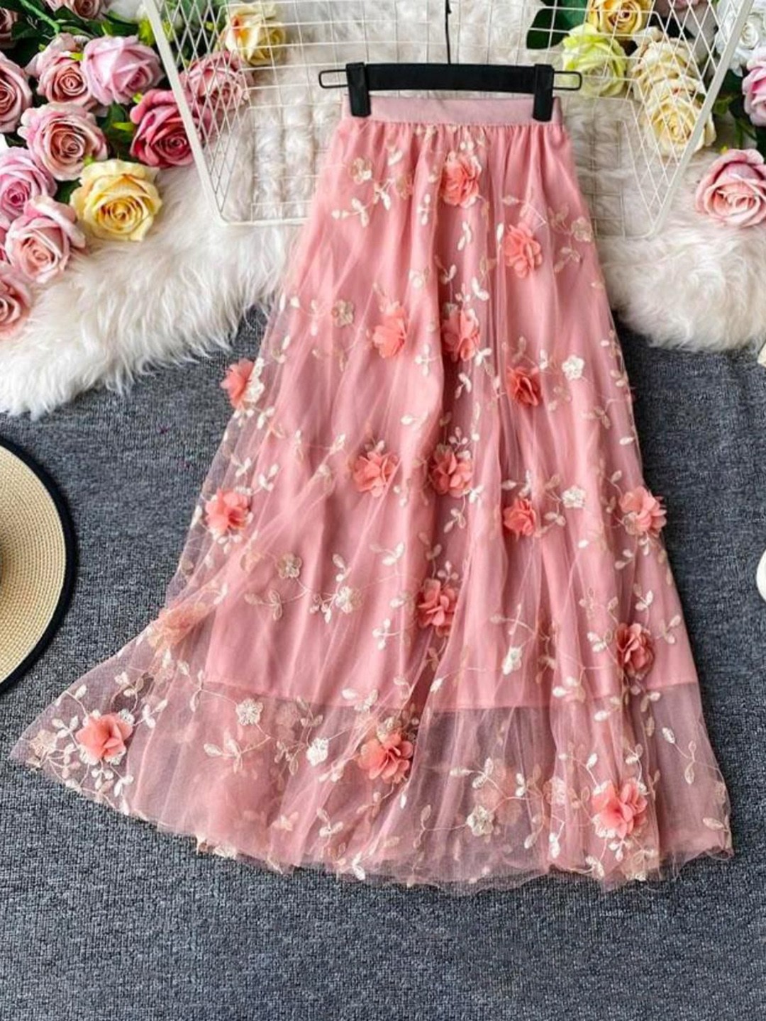 

MADE FOR HER LABEL Embellished Flared Midi Skirt, Pink