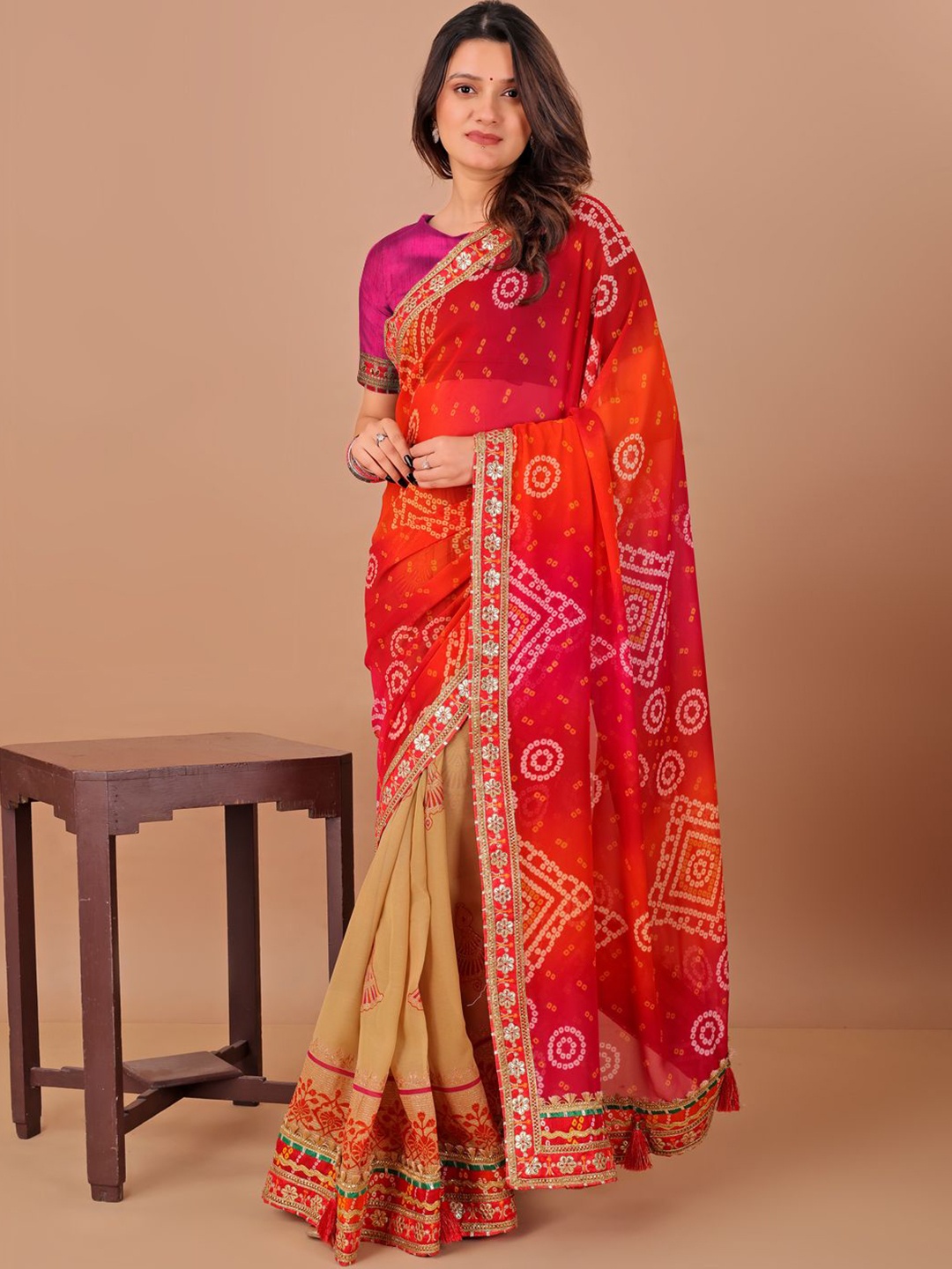 

LeeliPeeri Designer Bandhani Gotta Patti Bandhani Saree, Orange