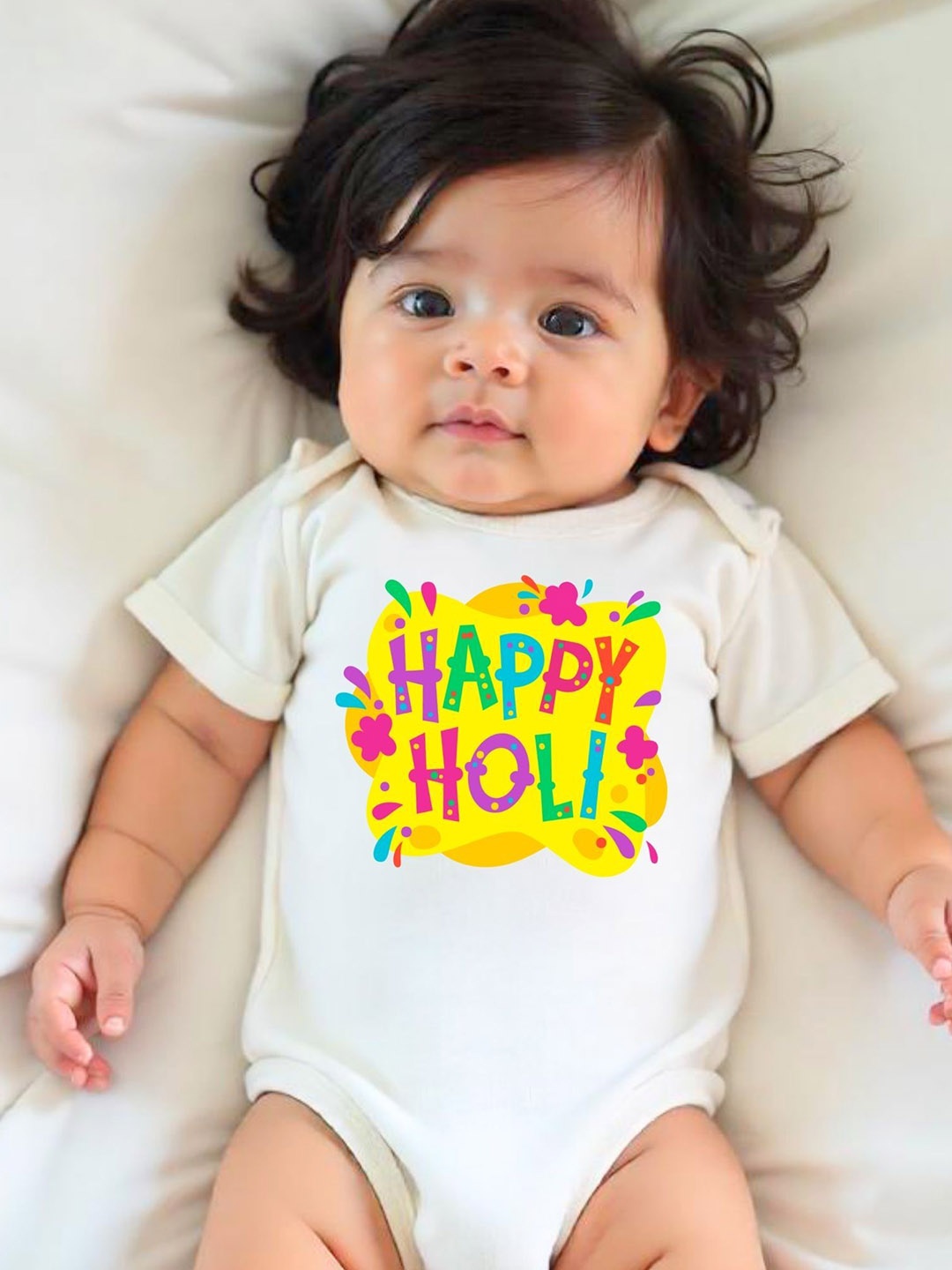 

KNITROOT Infants Happy Holi Printed Bodysuit, White