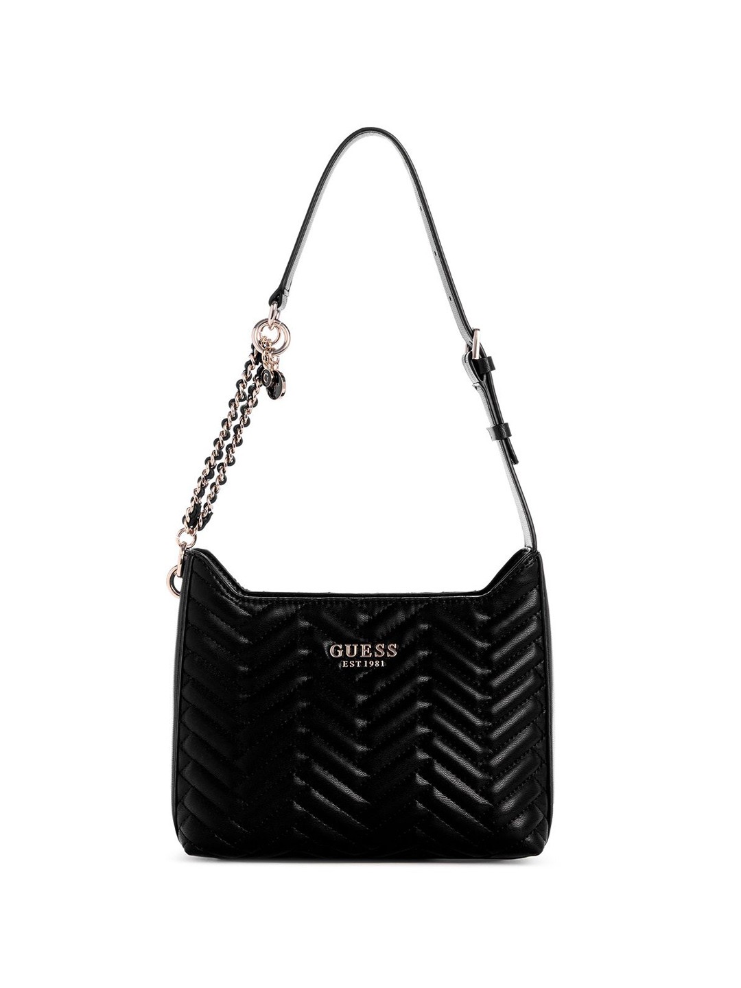 

GUESS Textured PU Structured Shoulder Bag with Tasselled, Black