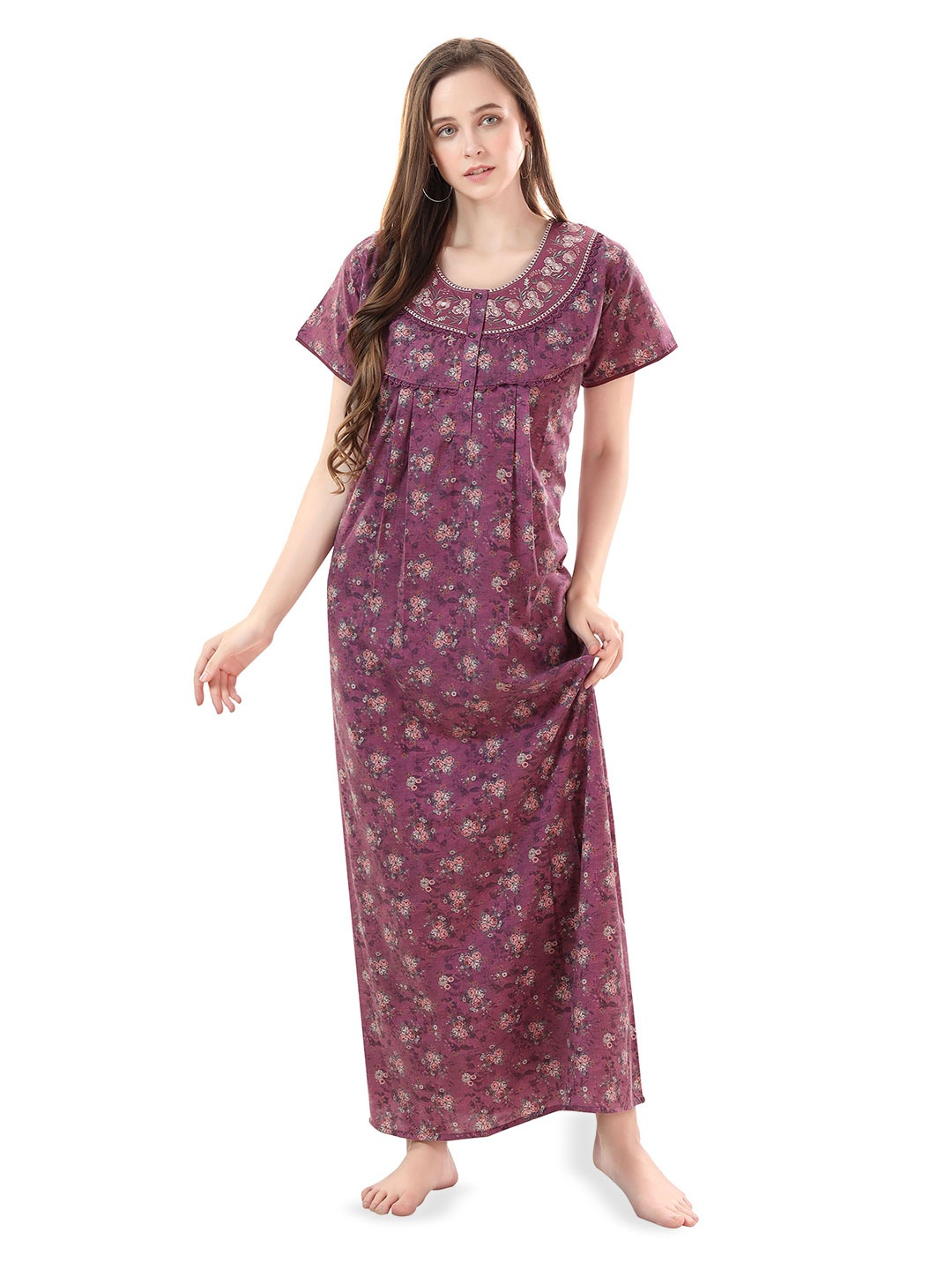 

Soulemo Women Floral Printed Maxi Nightdress, Pink