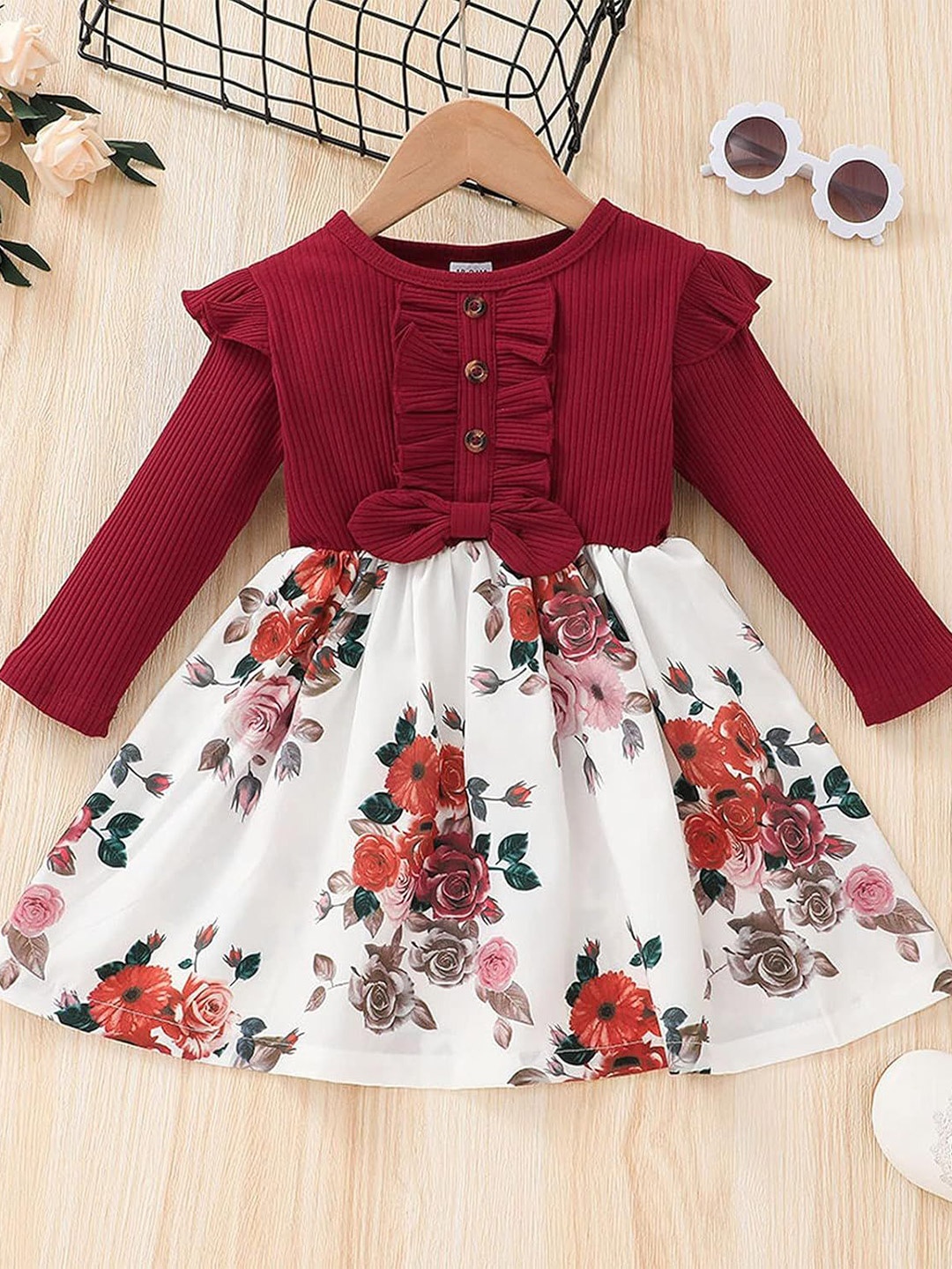 

Epochlite Floral Print Fit & Flare Dress, Maroon