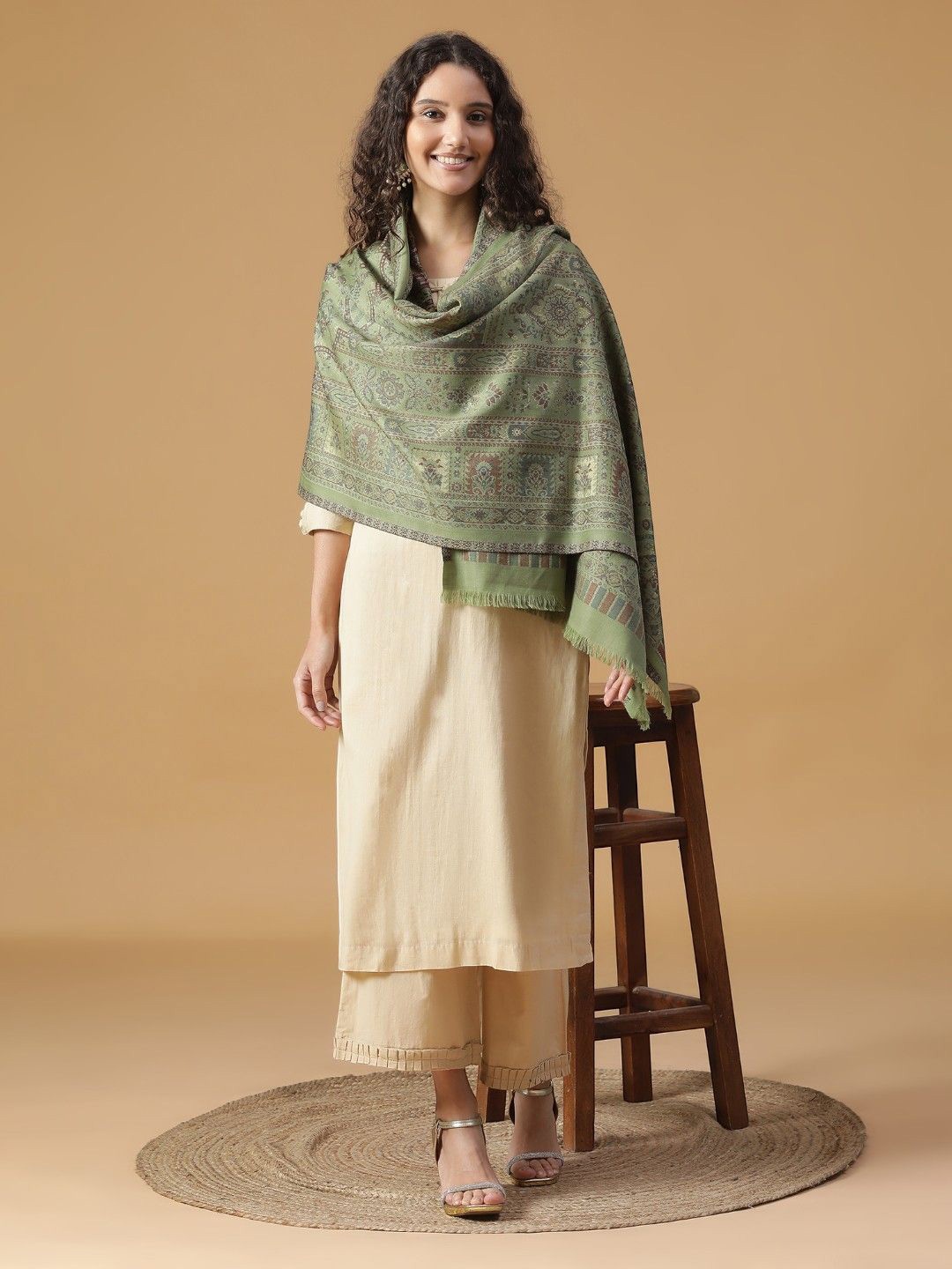 

SHINGORA Women Woven Design Stole, Green
