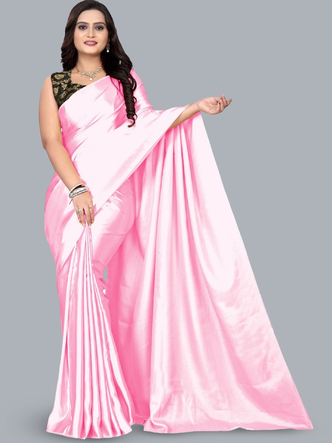 

A TO Z CART Satin Saree With Blouse Piece, Pink