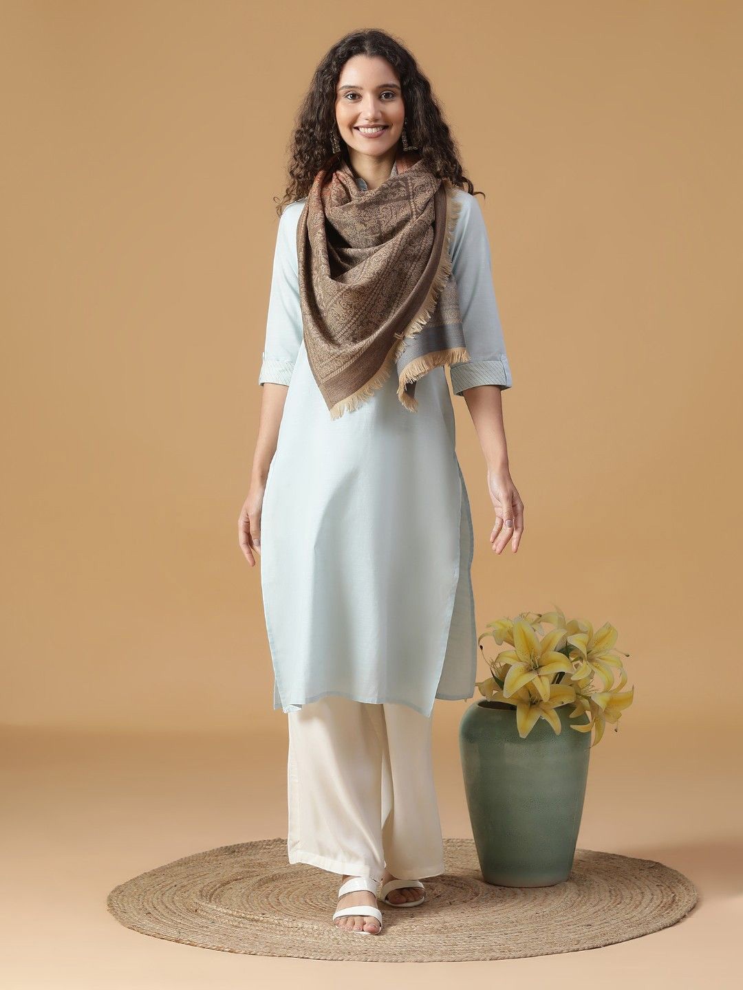 

SHINGORA Women Woven Design Stole, Beige
