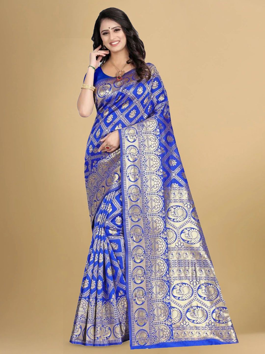 

KALINI Floral Zari Art Silk Banarasi Saree, Blue