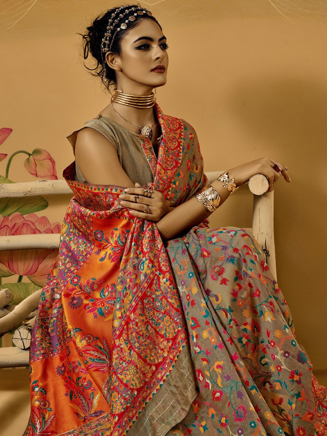 

Mitera Woven Design Zari Silk Cotton Saree, Beige