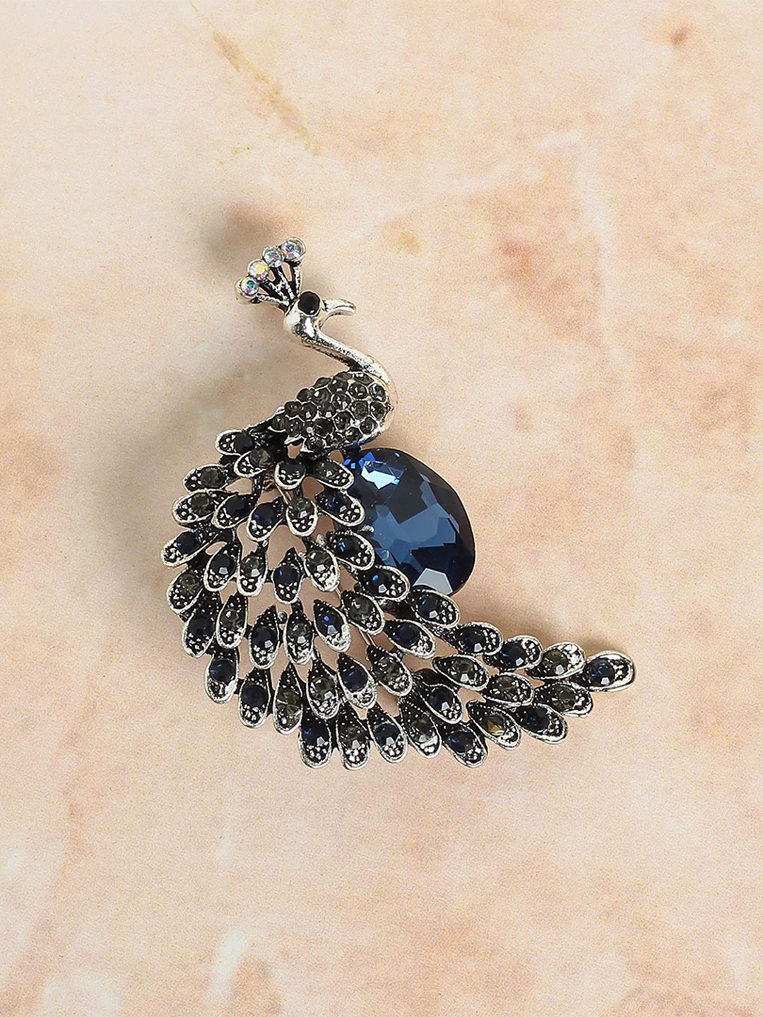 

Tossido Men Peacock Stone Studded Brooch, Silver
