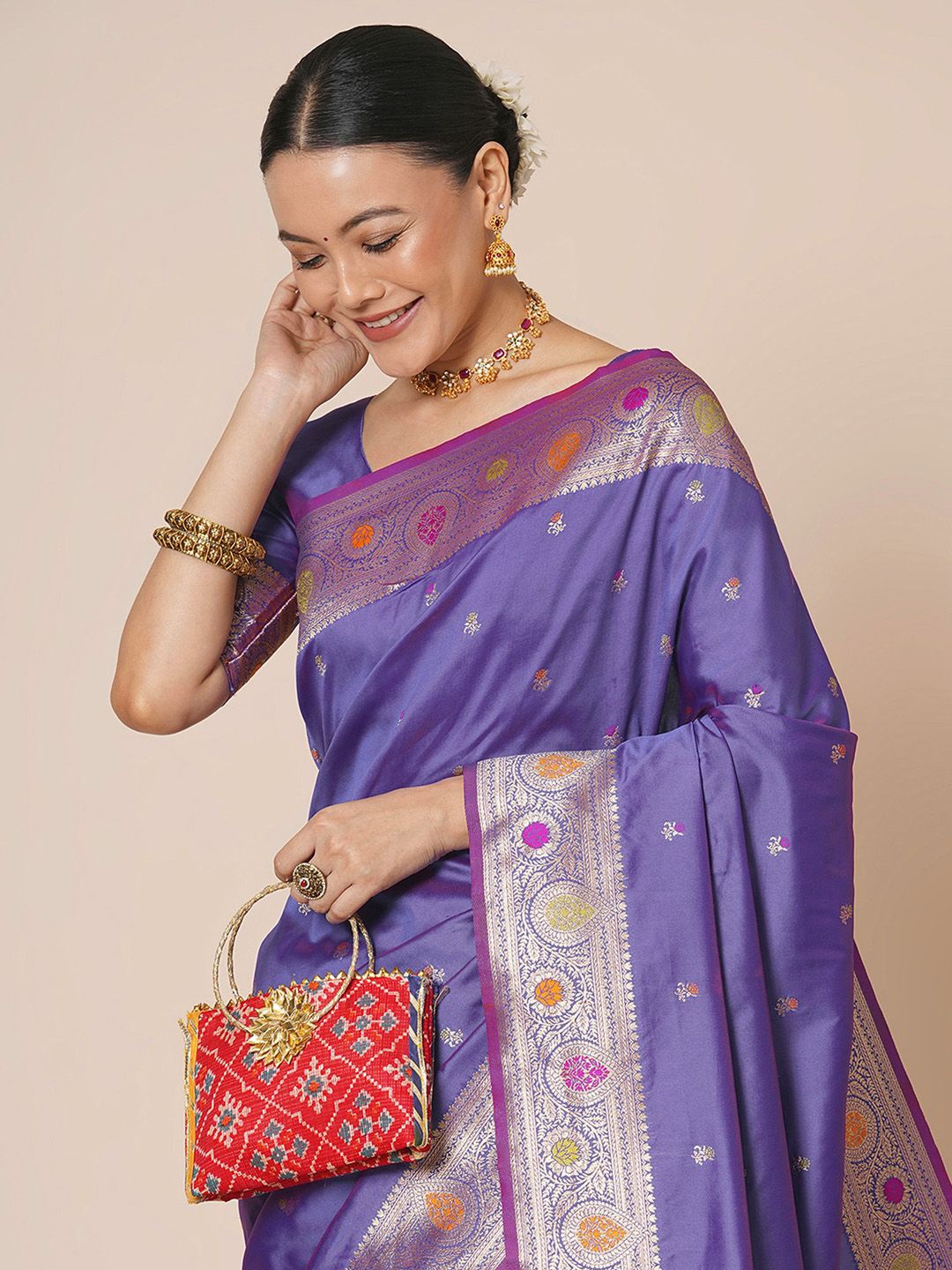 

House of Pataudi Woven Design Banarasi Saree, Lavender