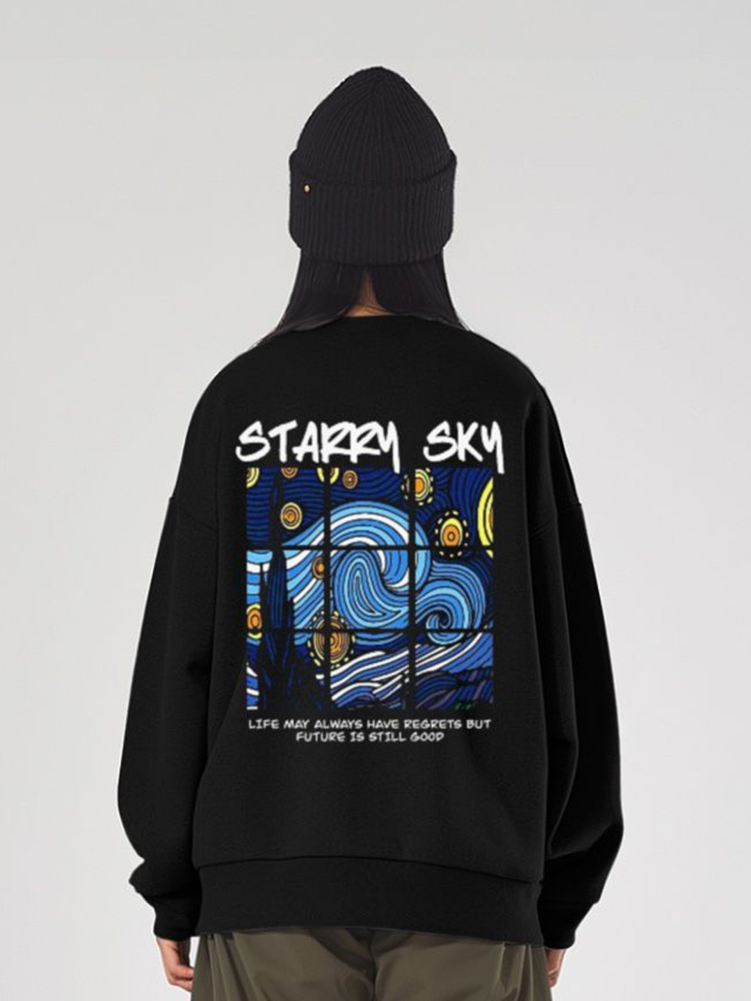 

TheBTclub Women Starry Nights Printed Sweatshirt, Black