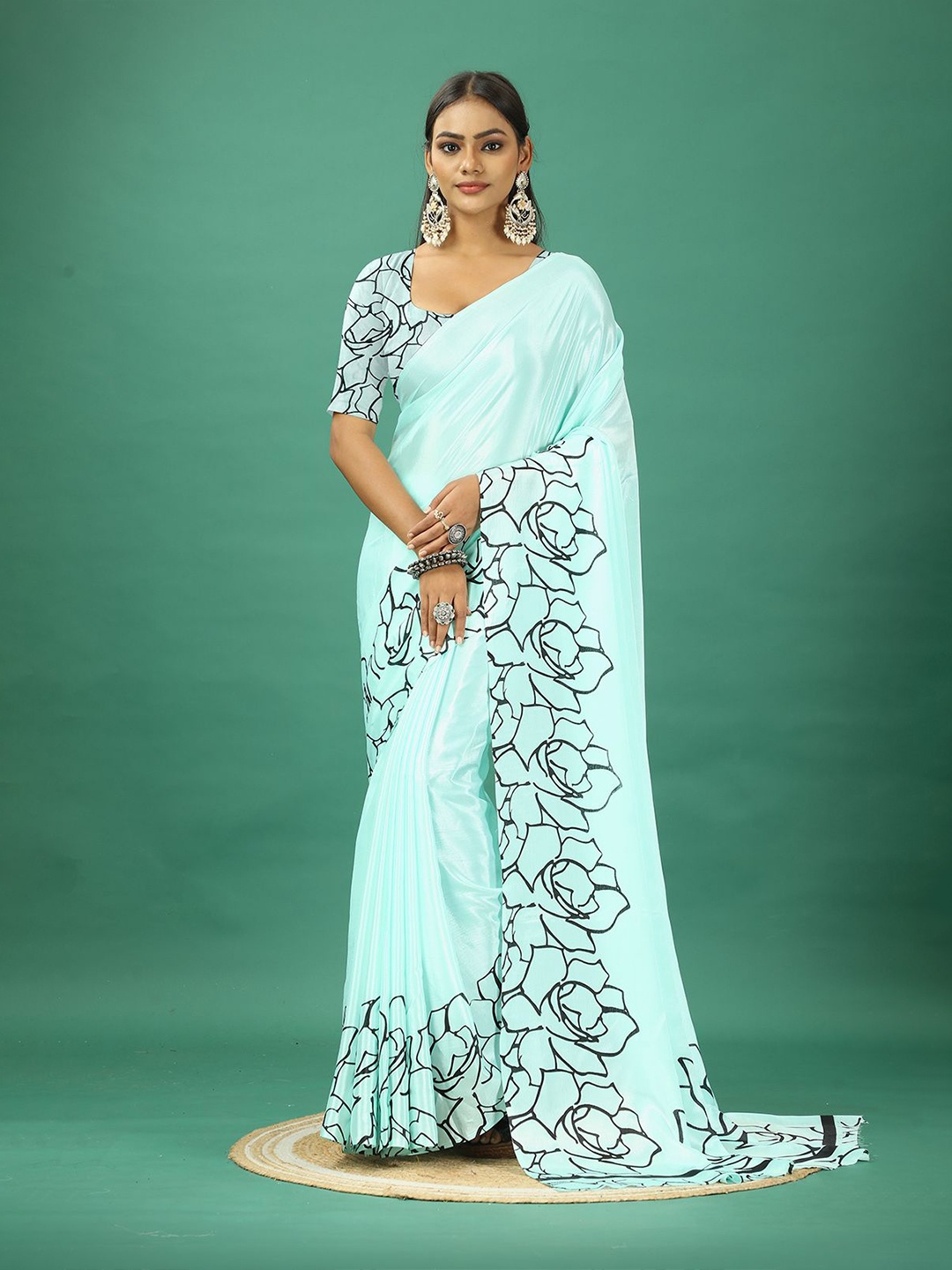 

A.V.M. SILK MILLS Printed Pure Crepe Saree, Blue