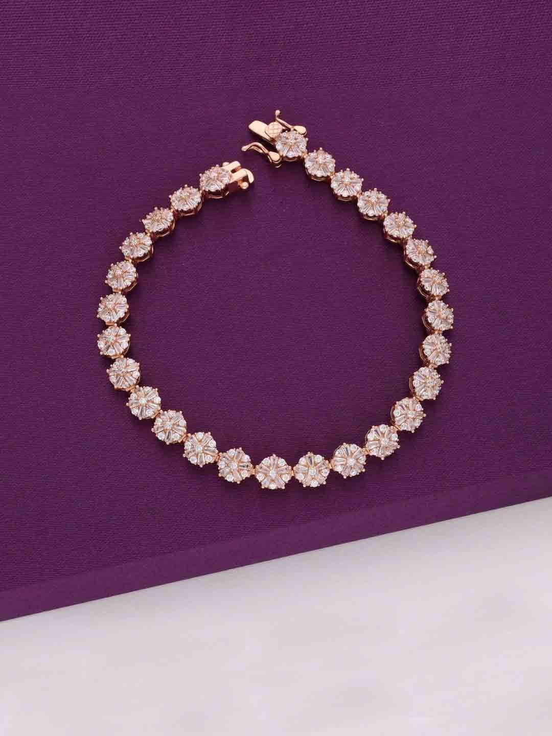 

KAI JEWEL Women 92.5 Silver CZ-Studded Rose Gold-Plated Solitaire Link Bracelet