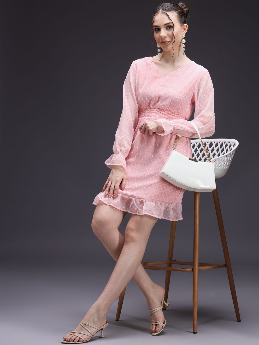 

emeros Ruffled Georgette Fit & Flare Dress, Pink