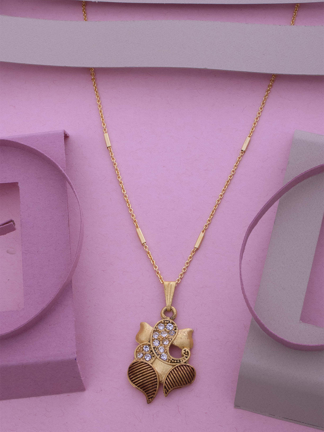 

Ramdev Art Fashion Jwellery Gold-Plated Lord Ganesha Stone Studded Pendant With Chain