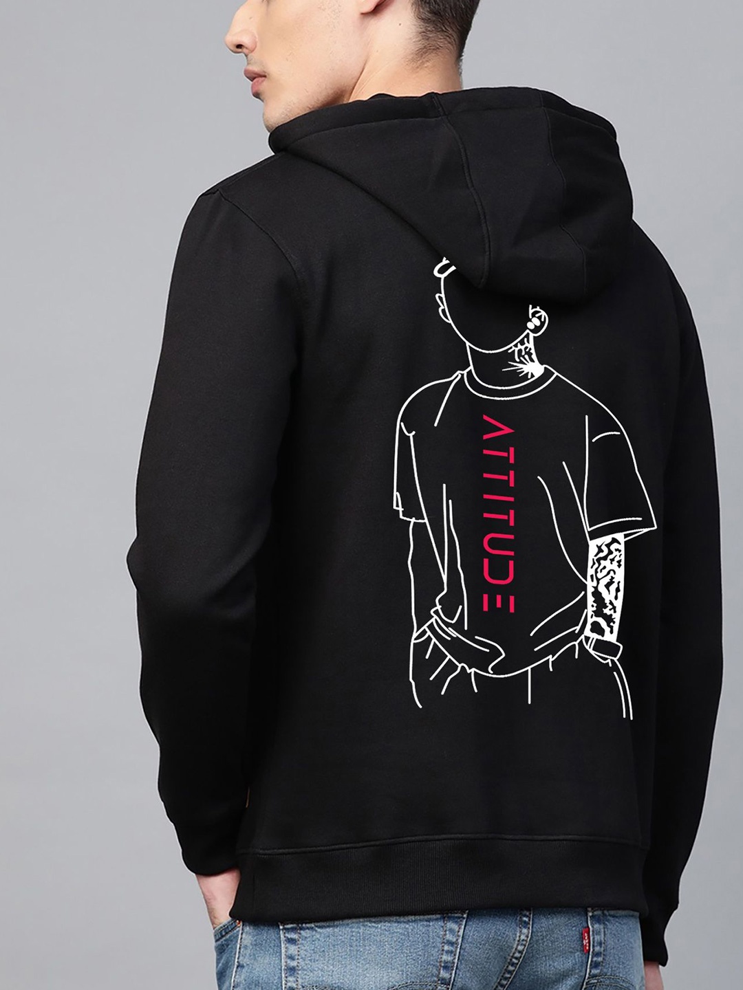 

zentik Men Printed Hooded Sweatshirt, Black