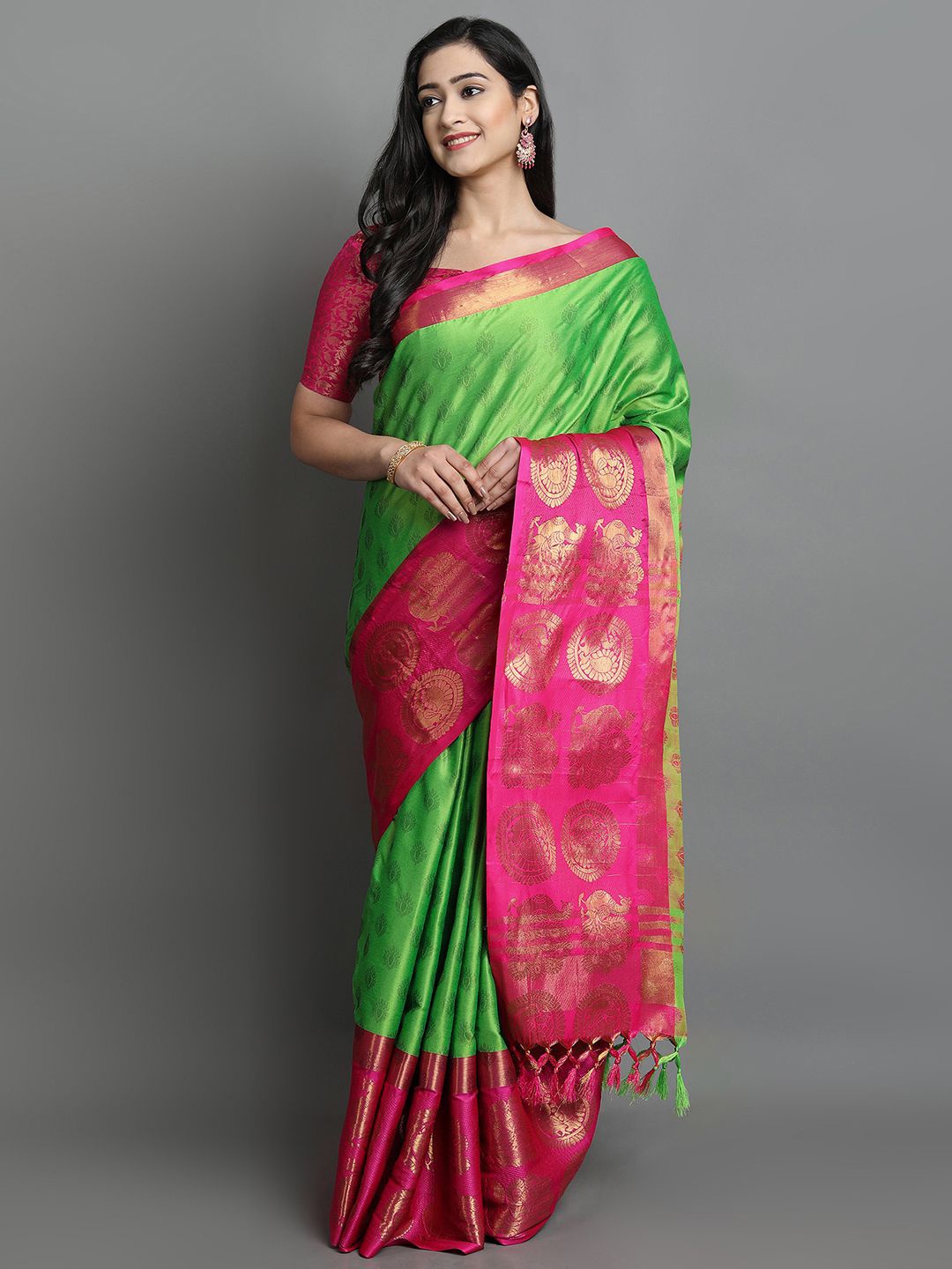 

yourwish Woven Design Zari Gadwal Saree, Green