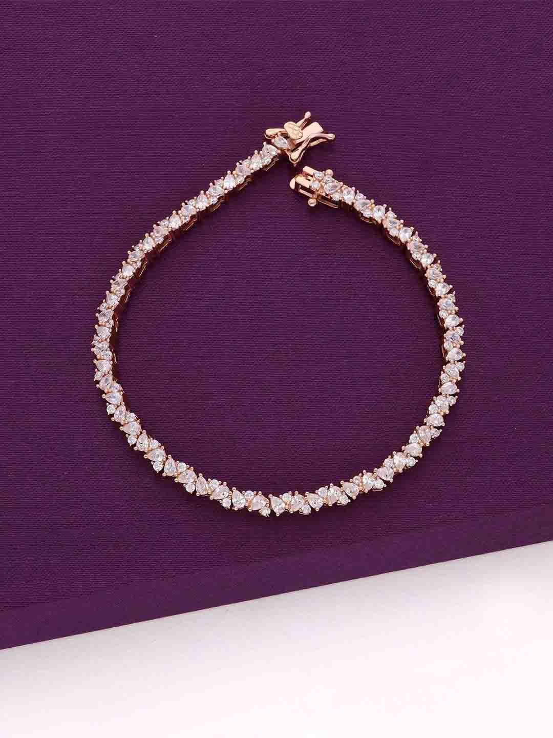 

KAI JEWEL Women 92.5 Silver CZ-Stone Rose Gold-Plated Rectangle Baguettes Link Bracelet