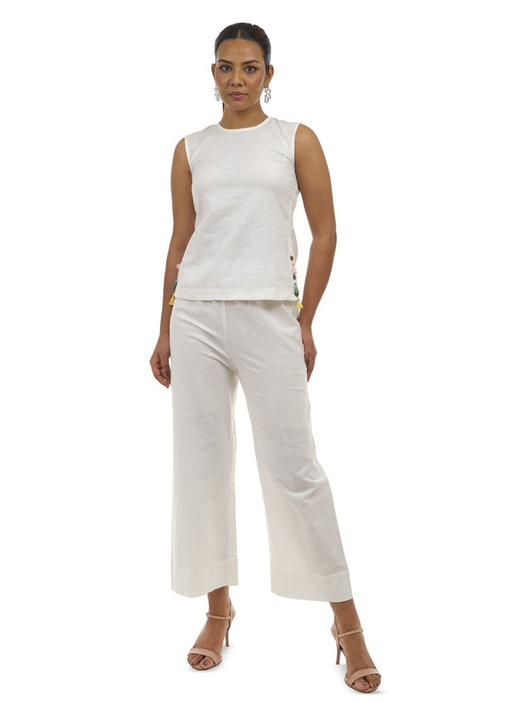 

LUXERAA Women Round Neck Co-Ords, White