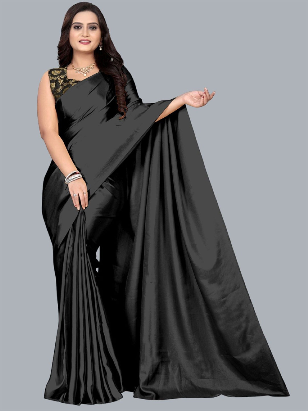 

A TO Z CART Satin Saree, Black