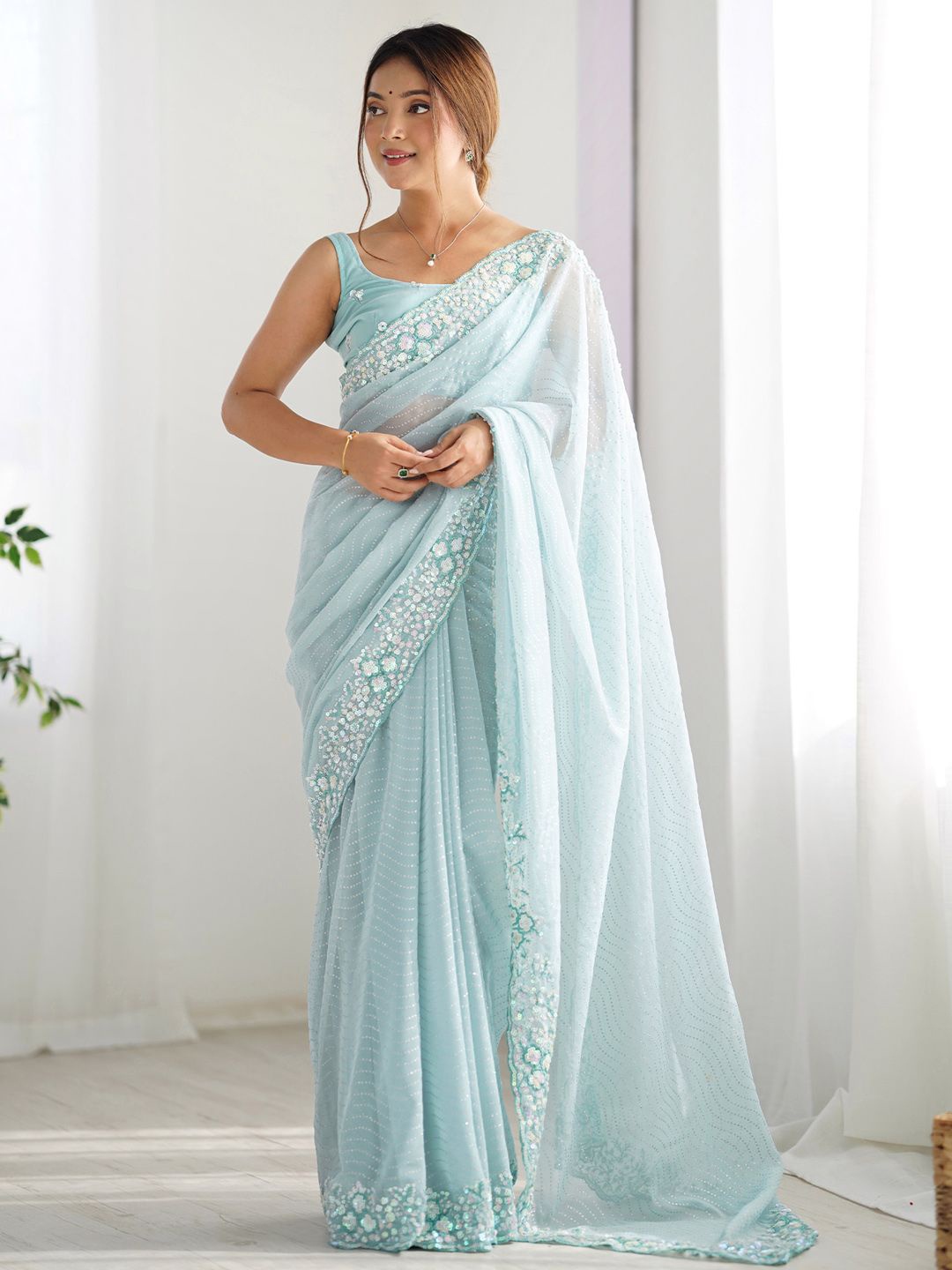 

Anouk Embellished Sequinned Saree, Blue