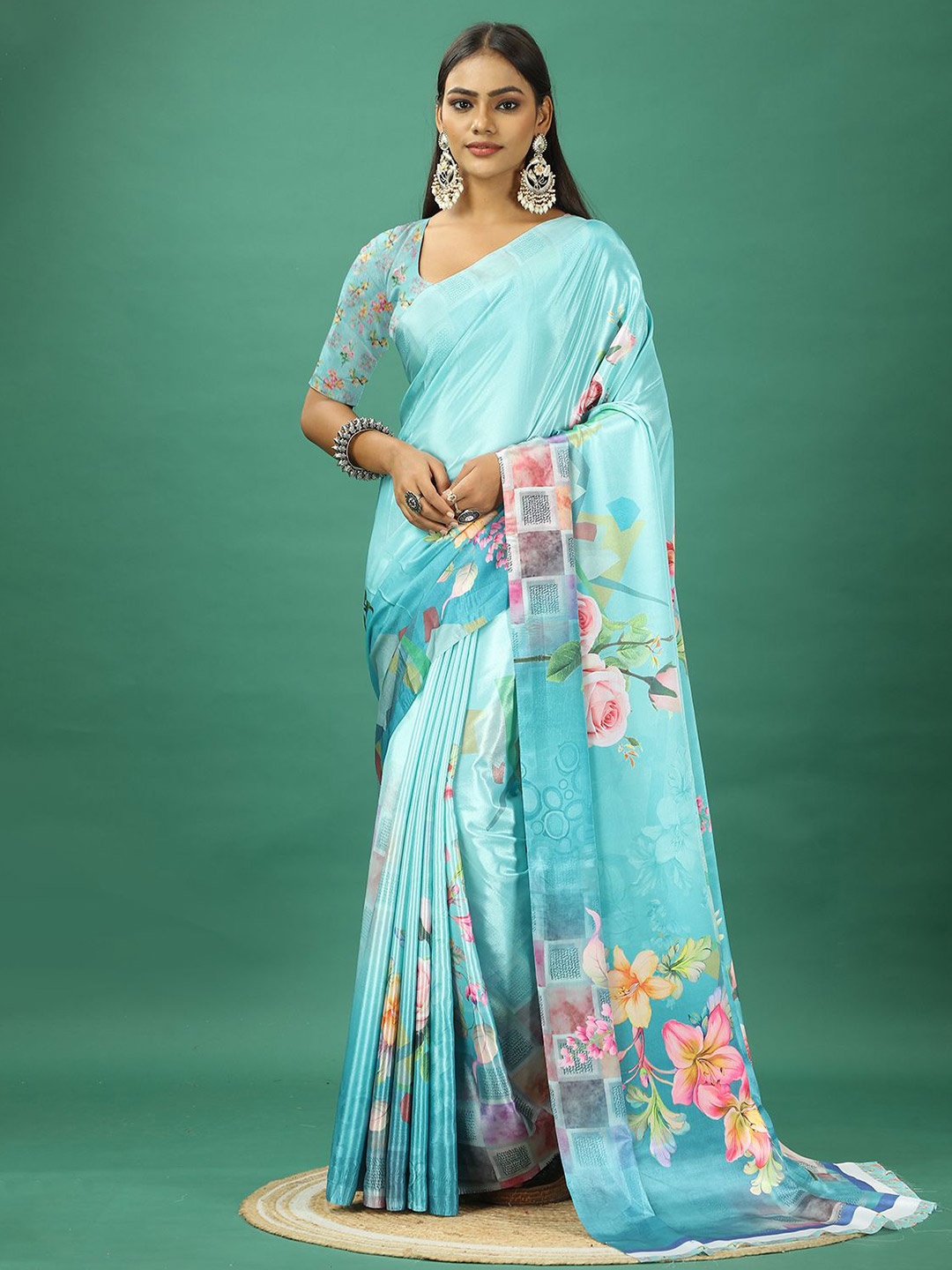 

NIRMAL CREATION Floral Pure Crepe Saree, Blue