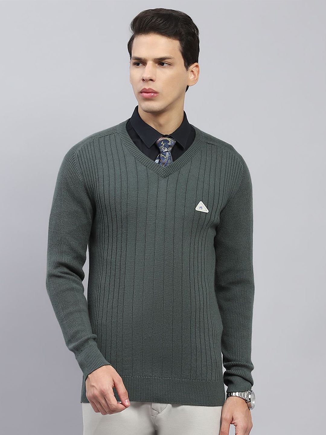 

Monte Carlo Men Striped Woollen Pullover, Olive