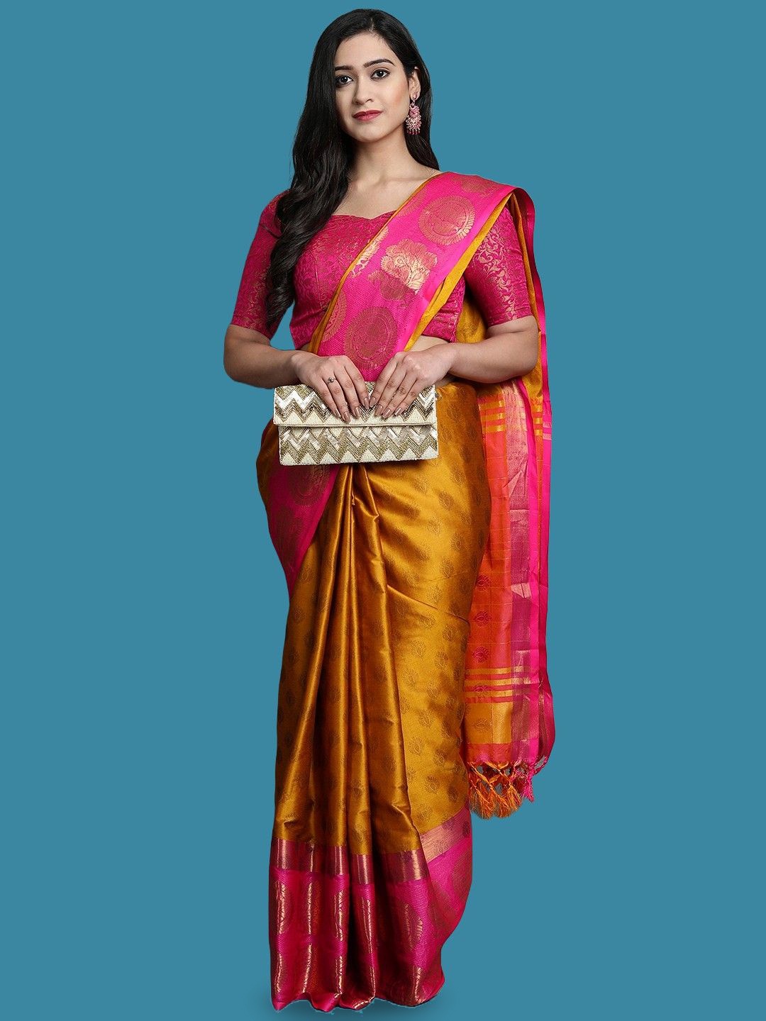 

yourwish Woven Design Zari Gadwal Saree, Mustard