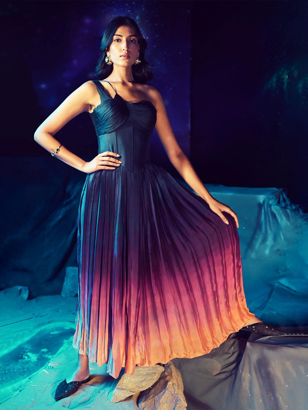 

Baise Gaba Satin Fit & Flare Maxi Dress, Multi