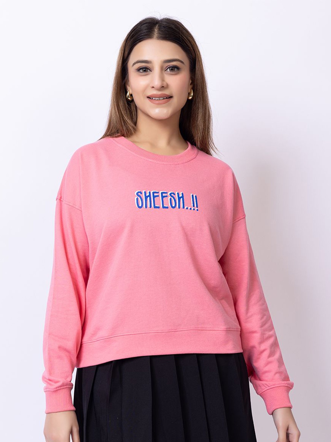 

DressBerry Women Typography Printed Cotton Sweatshirt, Pink