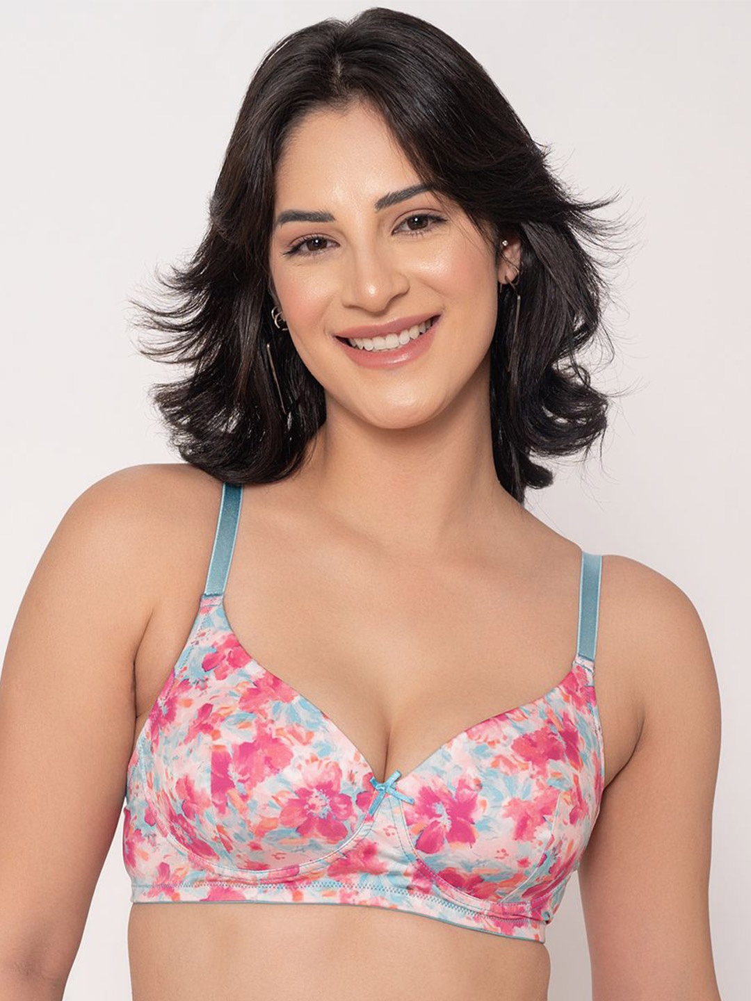 

Chelvet Floral Printed Full Coverage Lightly Padded Wireless Bra, Pink