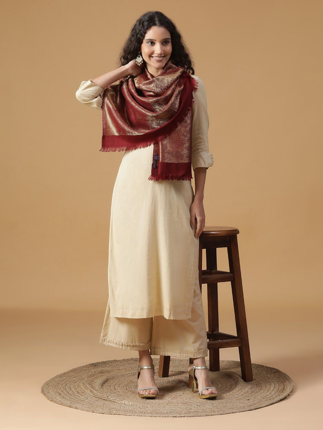 

SHINGORA Women Woven Design Stole, Red