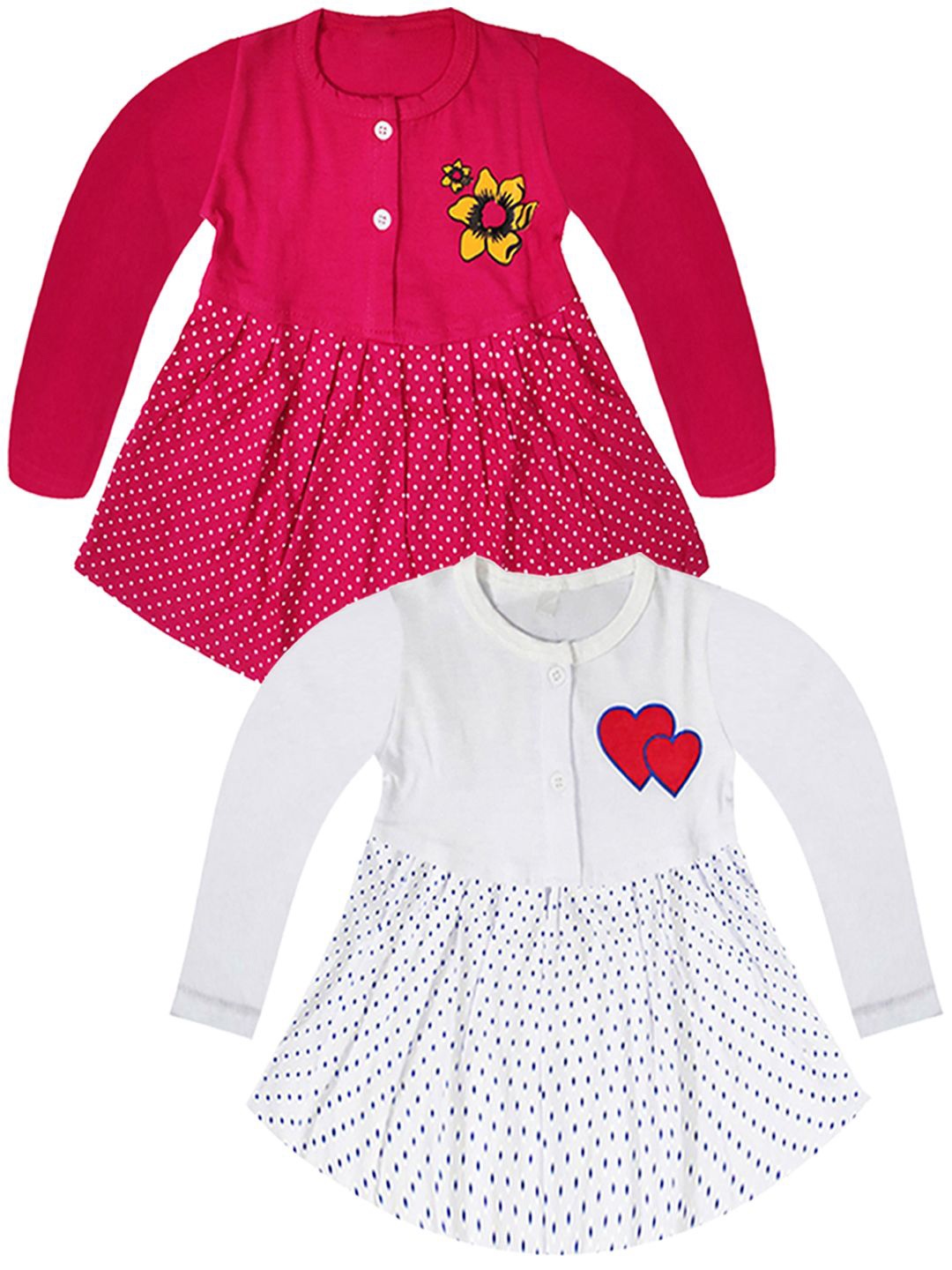 

KidzzCart Girls Pack Of 2 Polka Dot Printed Cotton Fit & Flare Dress, Pink